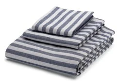 Bettbezug Halbleinen Gestreift, Blau-Grau, 135 × 200 Cm -Optimal Einrichtungs Geschäft bettbezug halbleinen gestreift 2