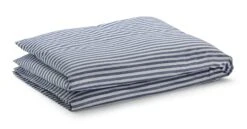 Bettbezug Halbleinen Gestreift, Blau-Grau, 135 × 200 Cm