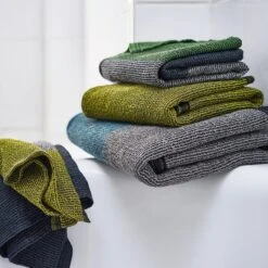 Handtuch Waffelpiqué Lyocell Leinen, Anthrazit-Blau, Duschtuch -Optimal Einrichtungs Geschäft handtuch waffelpique lyocell leinen 4
