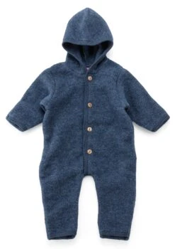Engel Kinder-Overall Schurwollfleece, Blaumelange
