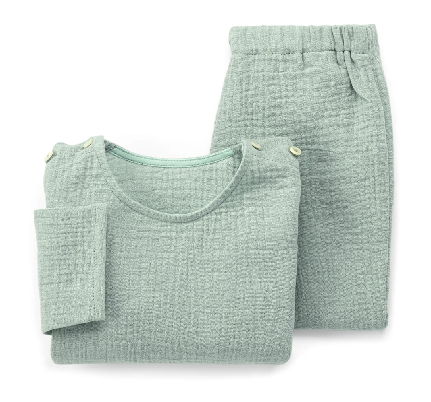 Kinder-Schlafanzug Musselin, Grüngrau 3 Kinder-Schlafanzug Musselin, Grüngrau – Bild 3